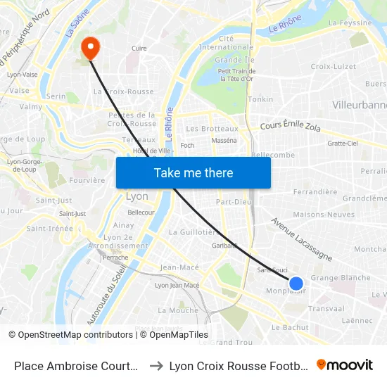 Place Ambroise Courtois to Lyon Croix Rousse Football map