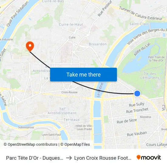 Parc Tête D'Or - Duquesne to Lyon Croix Rousse Football map
