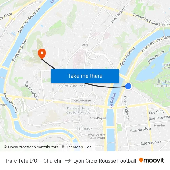 Parc Tête D'Or - Churchil to Lyon Croix Rousse Football map