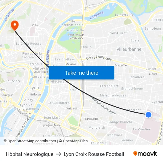 Hôpital Neurologique to Lyon Croix Rousse Football map