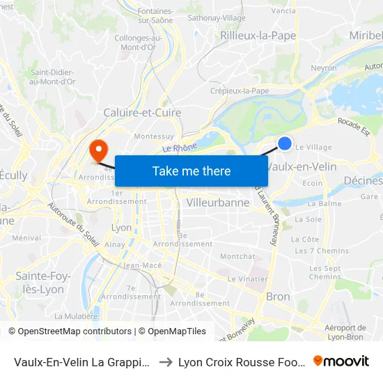 Vaulx-En-Velin La Grappinière to Lyon Croix Rousse Football map
