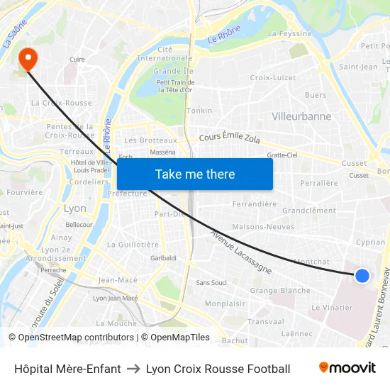 Hôpital Mère-Enfant to Lyon Croix Rousse Football map