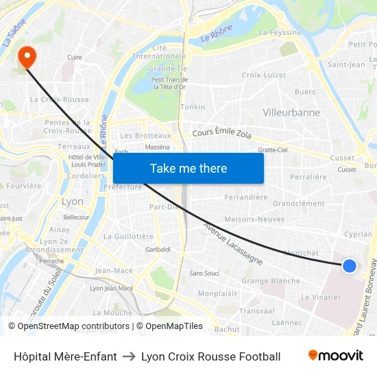 Hôpital Mère-Enfant to Lyon Croix Rousse Football map