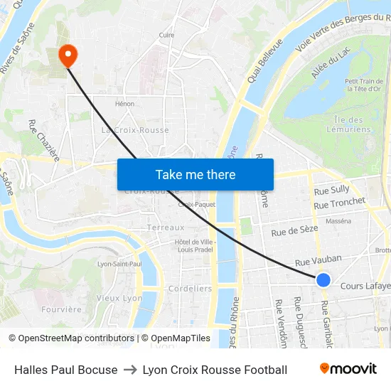 Halles Paul Bocuse to Lyon Croix Rousse Football map