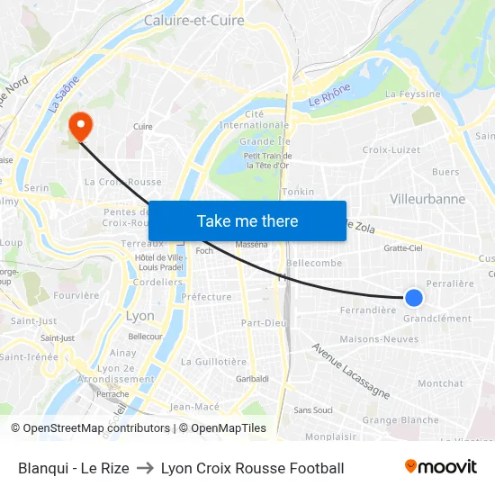Blanqui - Le Rize to Lyon Croix Rousse Football map