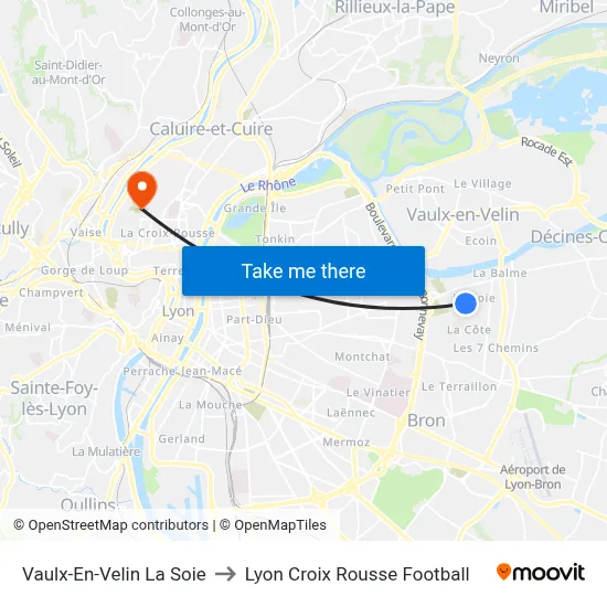 Vaulx-En-Velin La Soie to Lyon Croix Rousse Football map