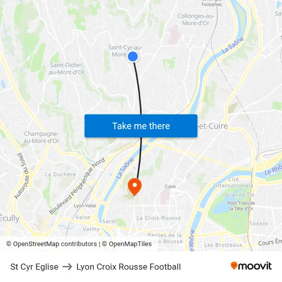 St Cyr Eglise to Lyon Croix Rousse Football map