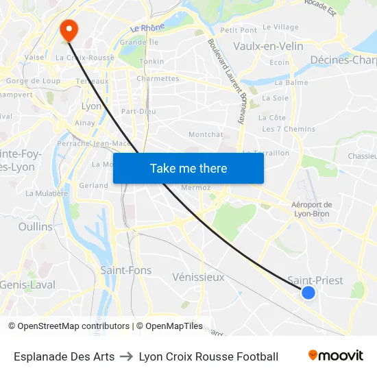 Esplanade Des Arts to Lyon Croix Rousse Football map