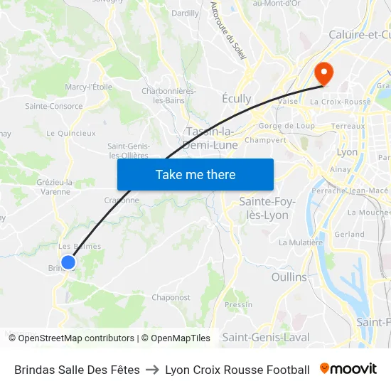 Brindas Salle Des Fêtes to Lyon Croix Rousse Football map