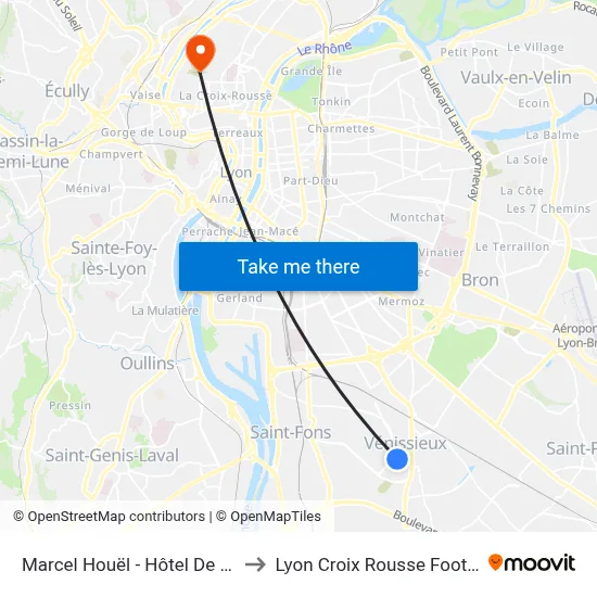 Marcel Houël - Hôtel De Ville to Lyon Croix Rousse Football map
