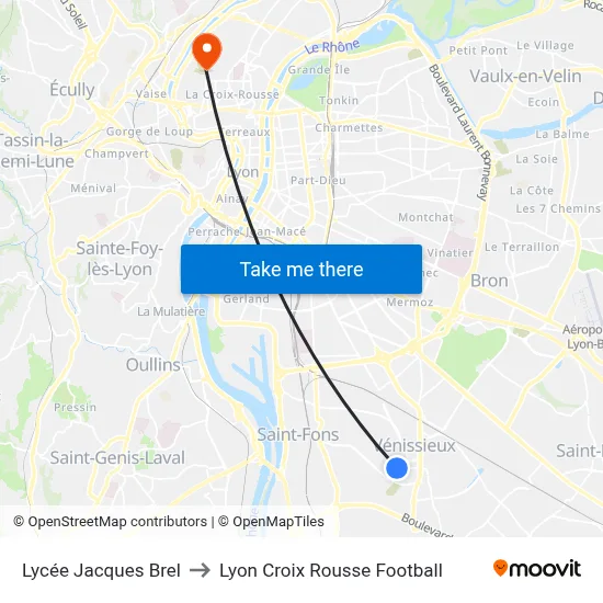 Lycée Jacques Brel to Lyon Croix Rousse Football map