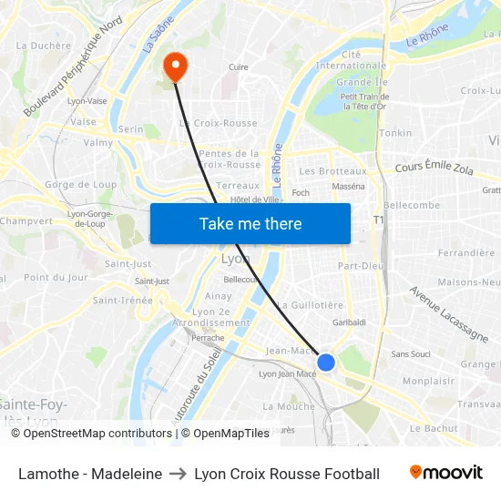Lamothe - Madeleine to Lyon Croix Rousse Football map