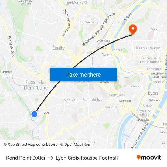 Rond Point D'Alaï to Lyon Croix Rousse Football map