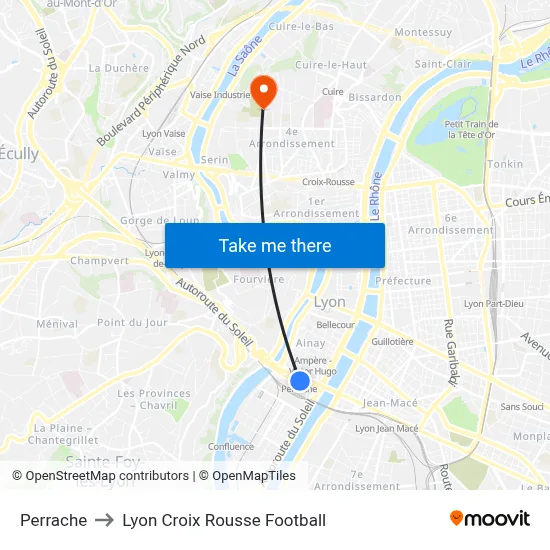 Perrache to Lyon Croix Rousse Football map