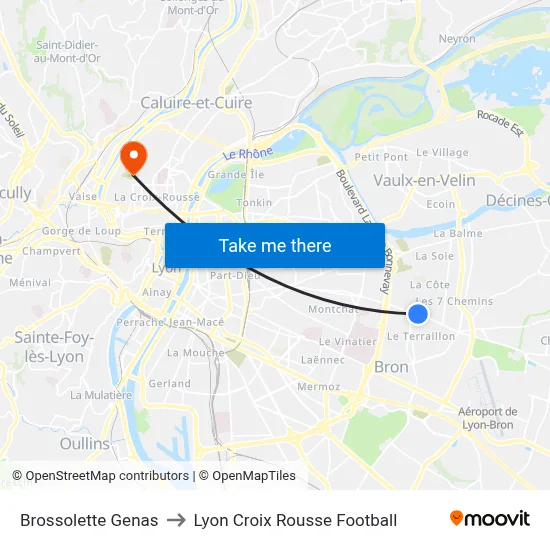 Brossolette Genas to Lyon Croix Rousse Football map