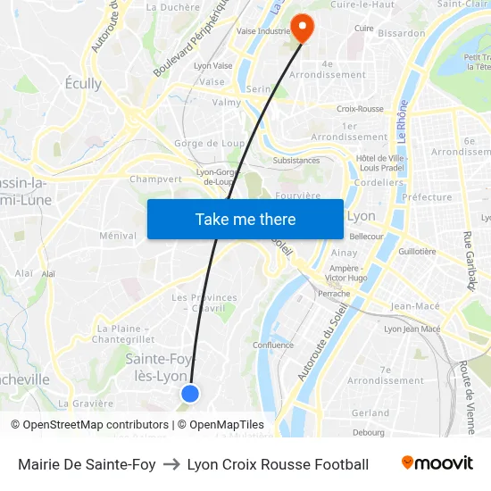Mairie De Sainte-Foy to Lyon Croix Rousse Football map