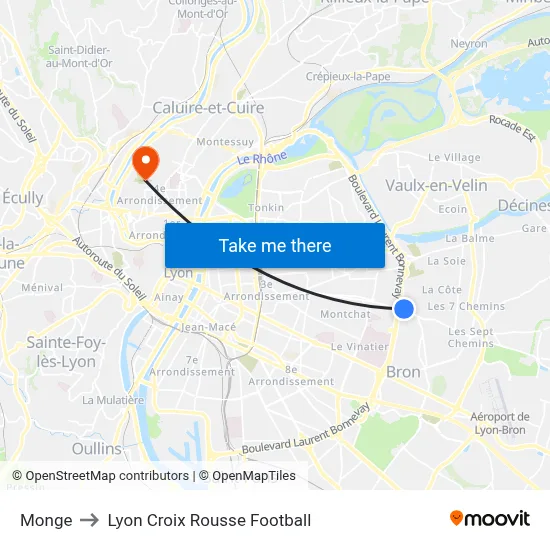 Monge to Lyon Croix Rousse Football map