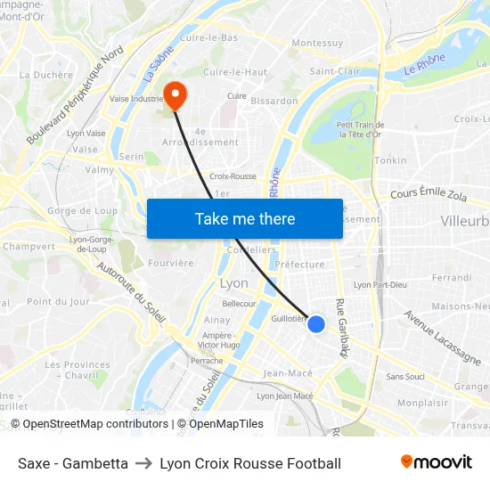 Saxe - Gambetta to Lyon Croix Rousse Football map