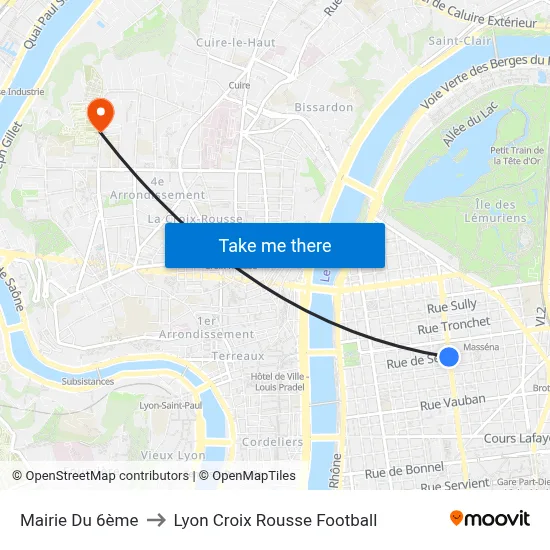 Mairie Du 6ème to Lyon Croix Rousse Football map