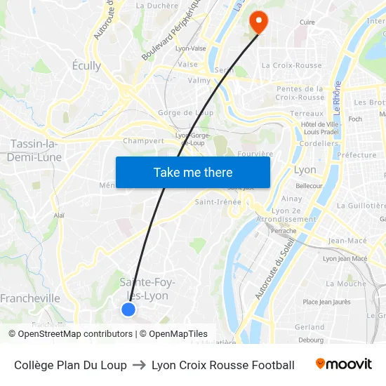 Collège Plan Du Loup to Lyon Croix Rousse Football map