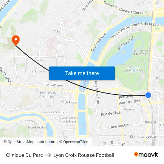 Clinique Du Parc to Lyon Croix Rousse Football map