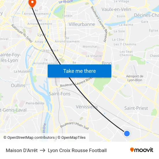 Maison D'Arrêt to Lyon Croix Rousse Football map