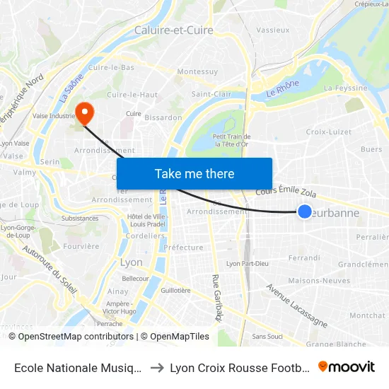 Ecole Nationale Musique to Lyon Croix Rousse Football map