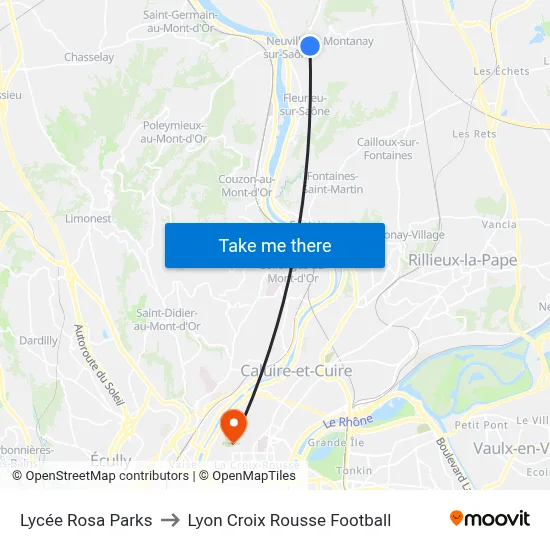 Lycée Rosa Parks to Lyon Croix Rousse Football map