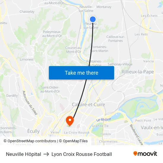 Neuville Hôpital to Lyon Croix Rousse Football map