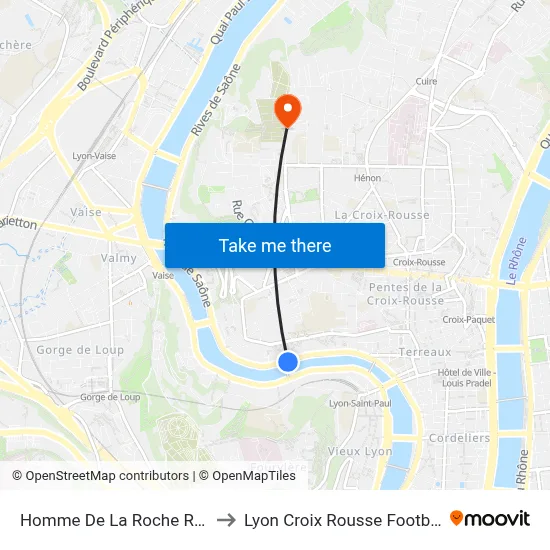 Homme De La Roche R.G. to Lyon Croix Rousse Football map