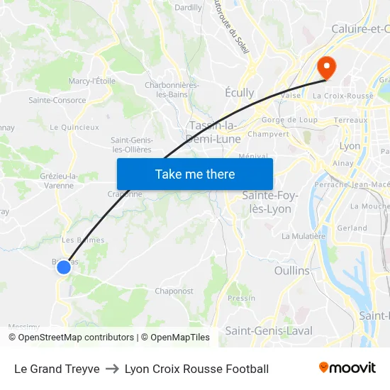 Le Grand Treyve to Lyon Croix Rousse Football map