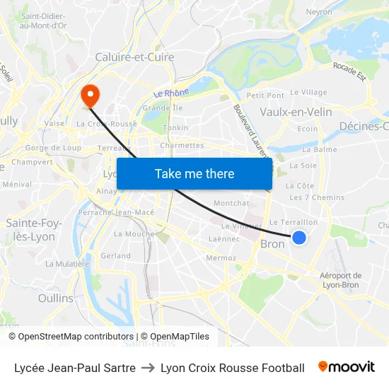 Lycée Jean-Paul Sartre to Lyon Croix Rousse Football map