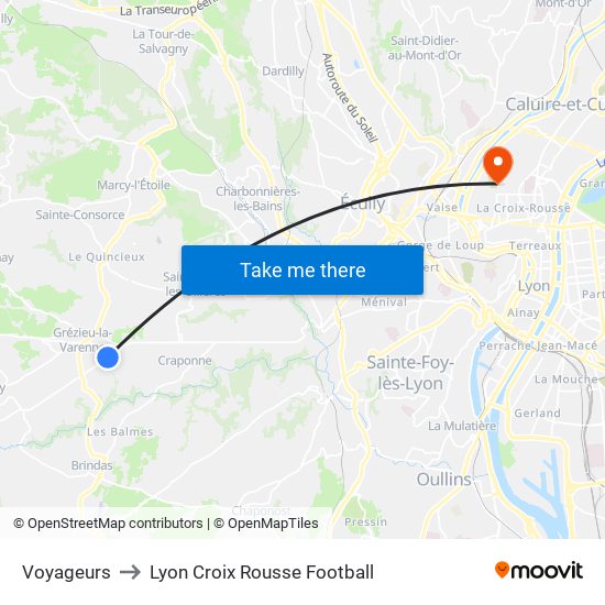 Voyageurs to Lyon Croix Rousse Football map