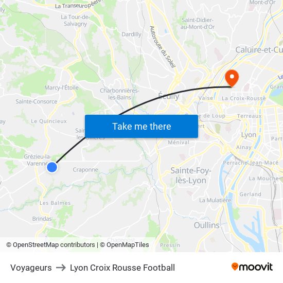 Voyageurs to Lyon Croix Rousse Football map