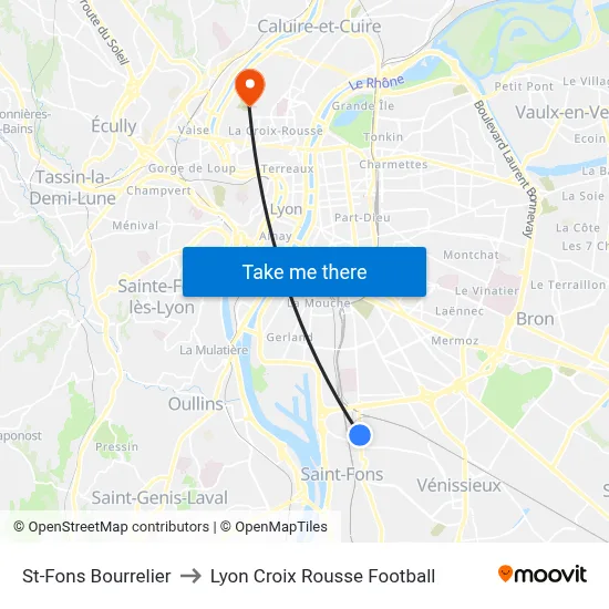 St-Fons Bourrelier to Lyon Croix Rousse Football map