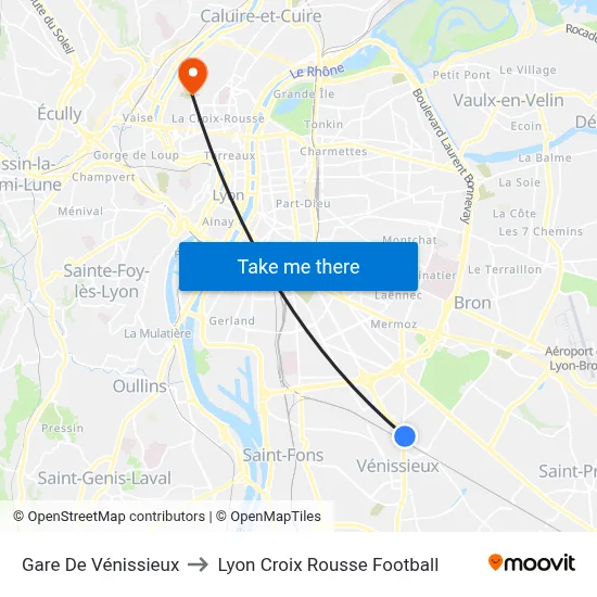 Gare De Vénissieux to Lyon Croix Rousse Football map
