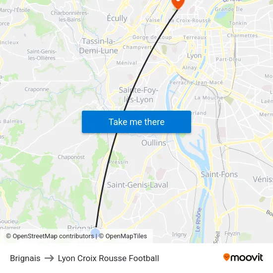 Brignais to Lyon Croix Rousse Football map