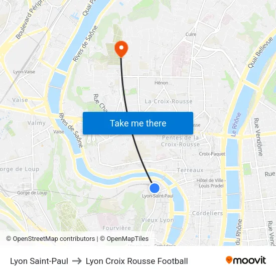Lyon Saint-Paul to Lyon Croix Rousse Football map