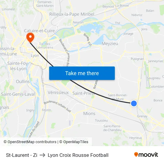 St-Laurent - Zi to Lyon Croix Rousse Football map
