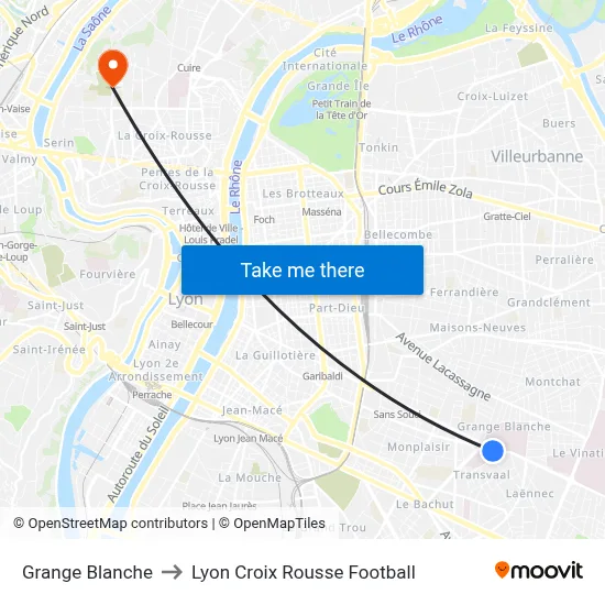 Grange Blanche to Lyon Croix Rousse Football map