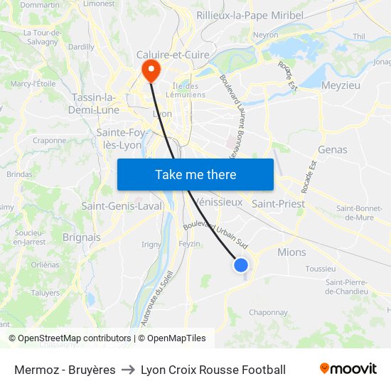 Mermoz - Bruyères to Lyon Croix Rousse Football map