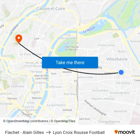 Flachet - Alain Gilles to Lyon Croix Rousse Football map