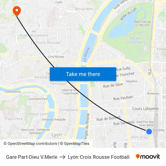 Gare Part-Dieu V.Merle to Lyon Croix Rousse Football map
