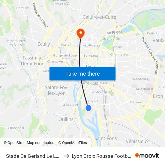 Stade De Gerland Le Lou to Lyon Croix Rousse Football map