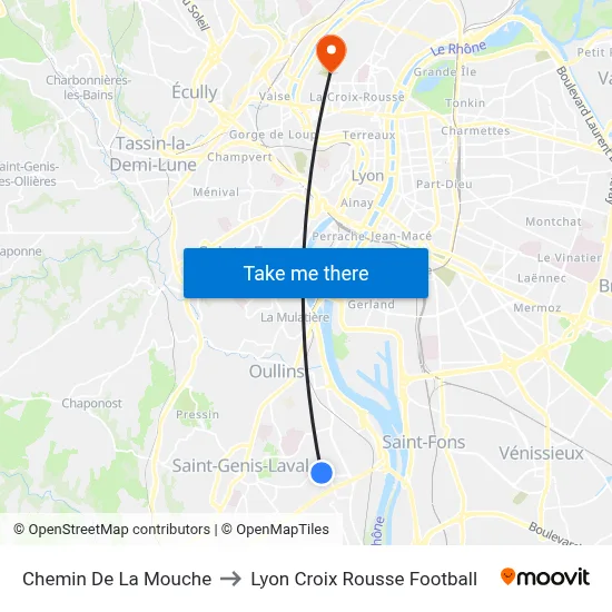 Chemin De La Mouche to Lyon Croix Rousse Football map