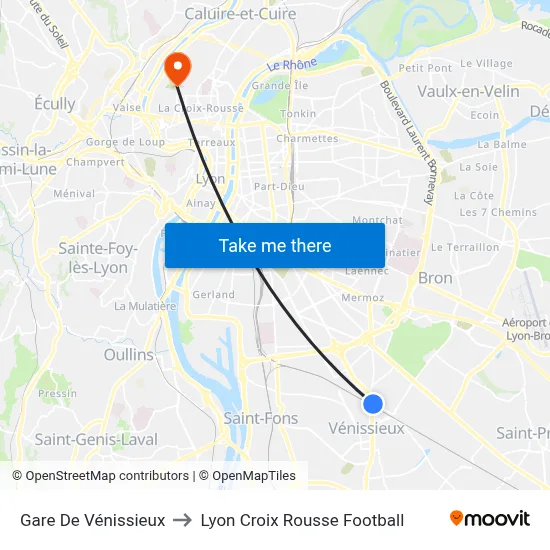 Gare De Vénissieux to Lyon Croix Rousse Football map