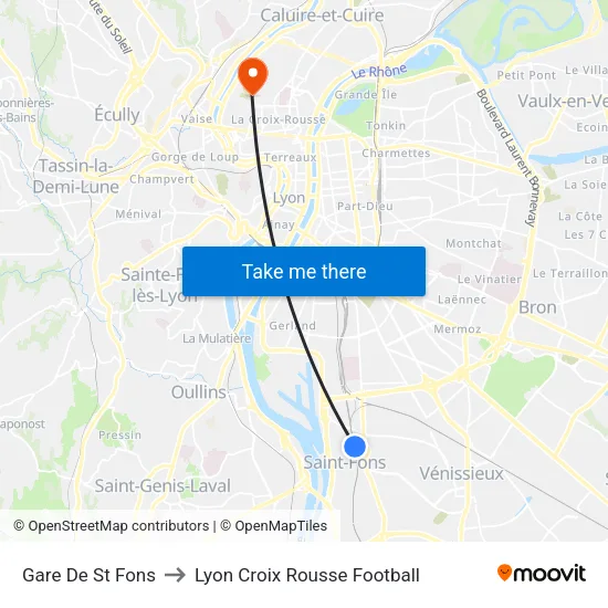 Gare De St Fons to Lyon Croix Rousse Football map