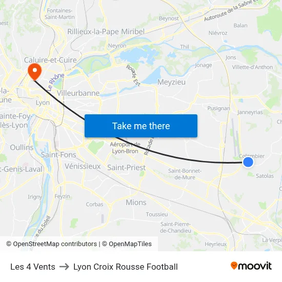 Les 4 Vents to Lyon Croix Rousse Football map