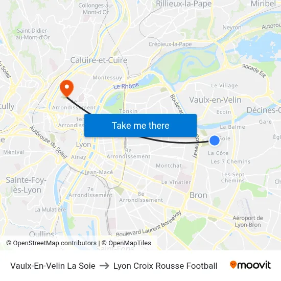 Vaulx-En-Velin La Soie to Lyon Croix Rousse Football map