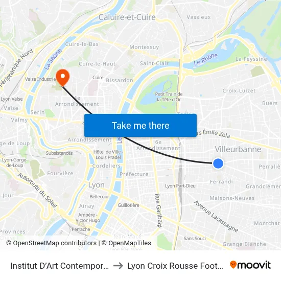 Institut D’Art Contemporain to Lyon Croix Rousse Football map